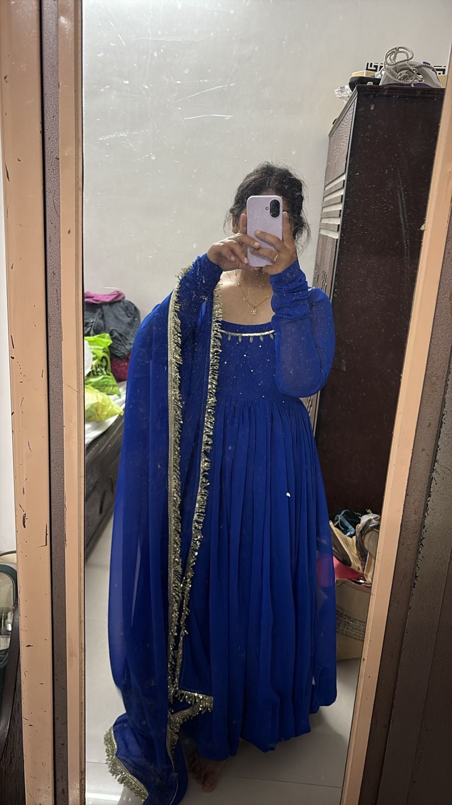 Royal Blue Georgette Handwork Anarkali.