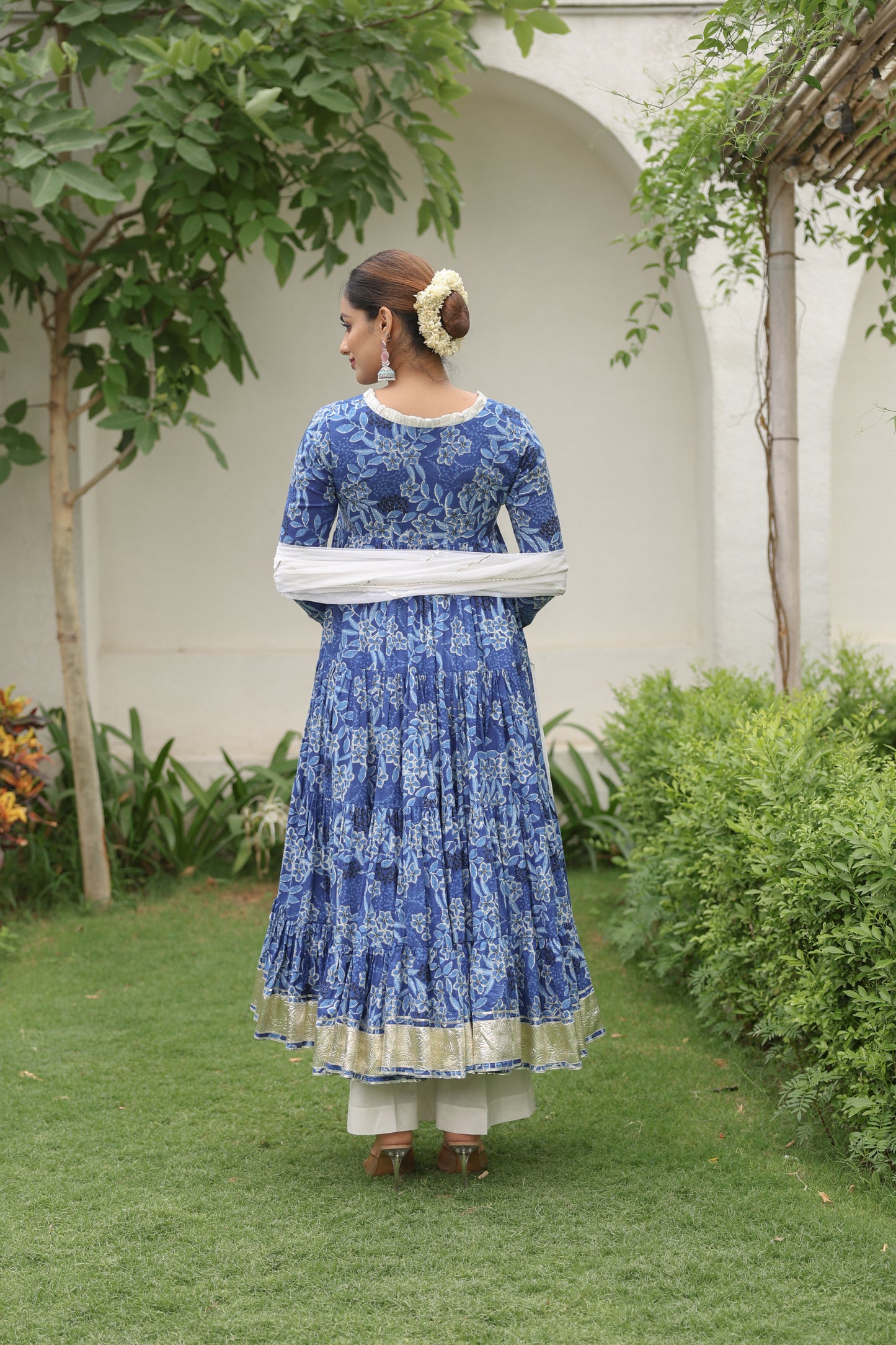 Indigo printed Cotton Anarkali