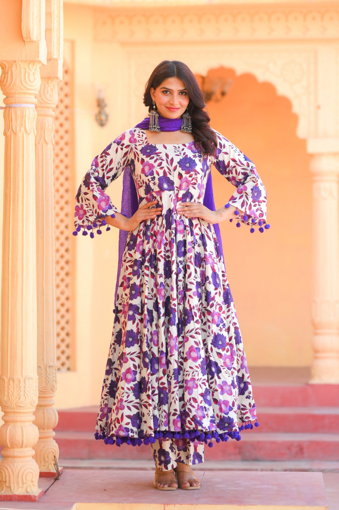 Purple Floral Anarkali Suit Set