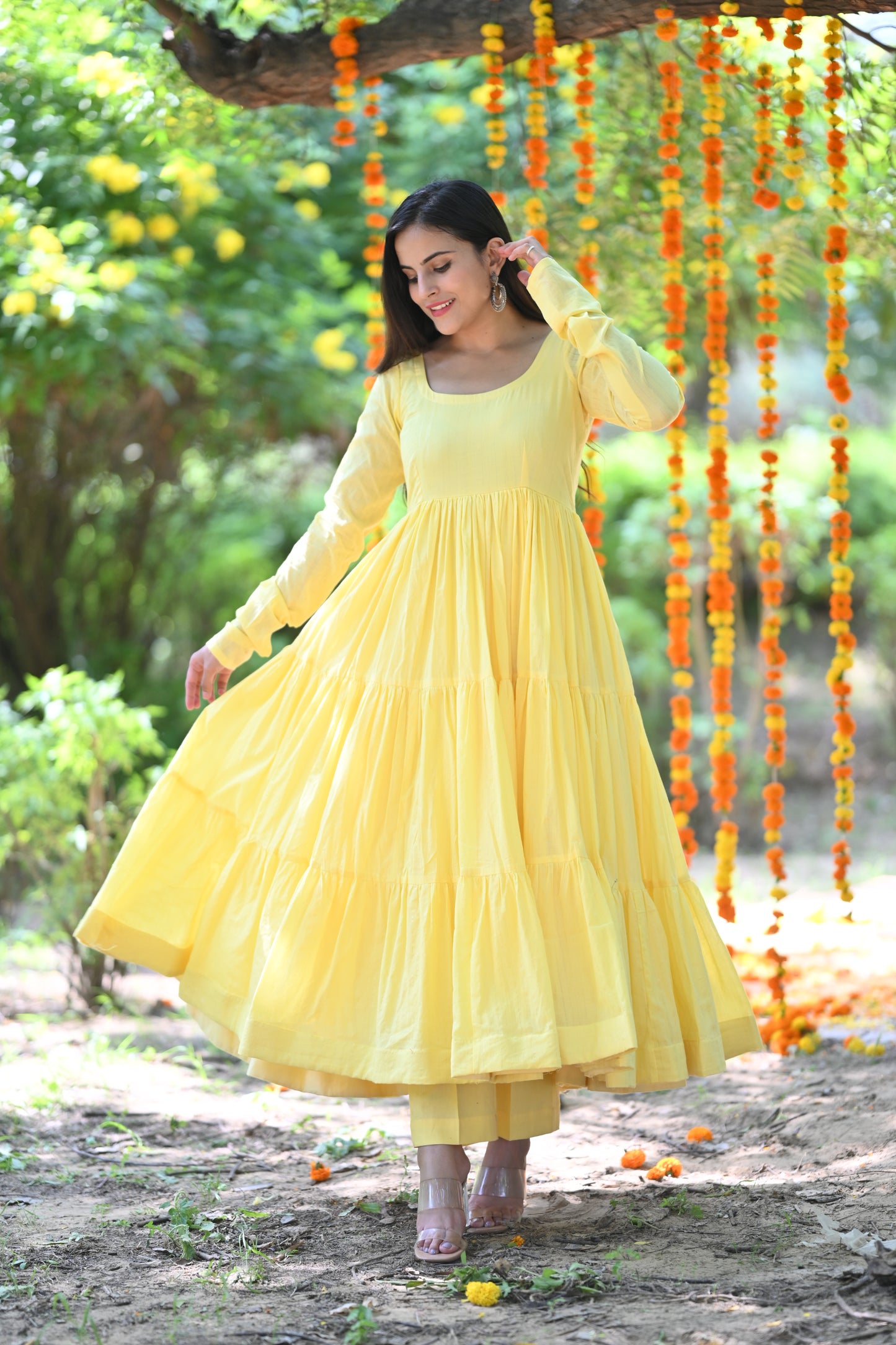Yellow lurex Cotton Anarkali