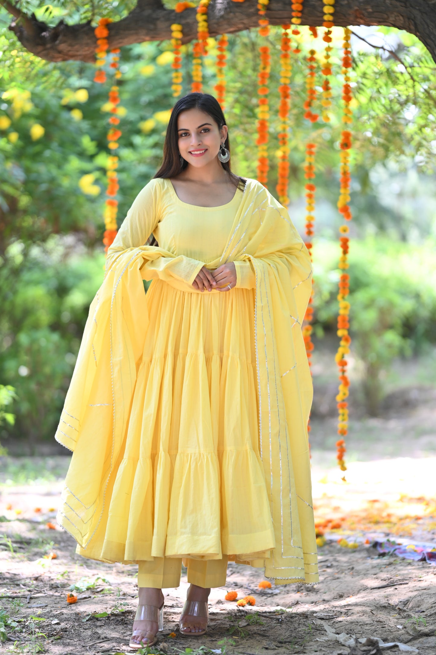 Yellow lurex Cotton Anarkali