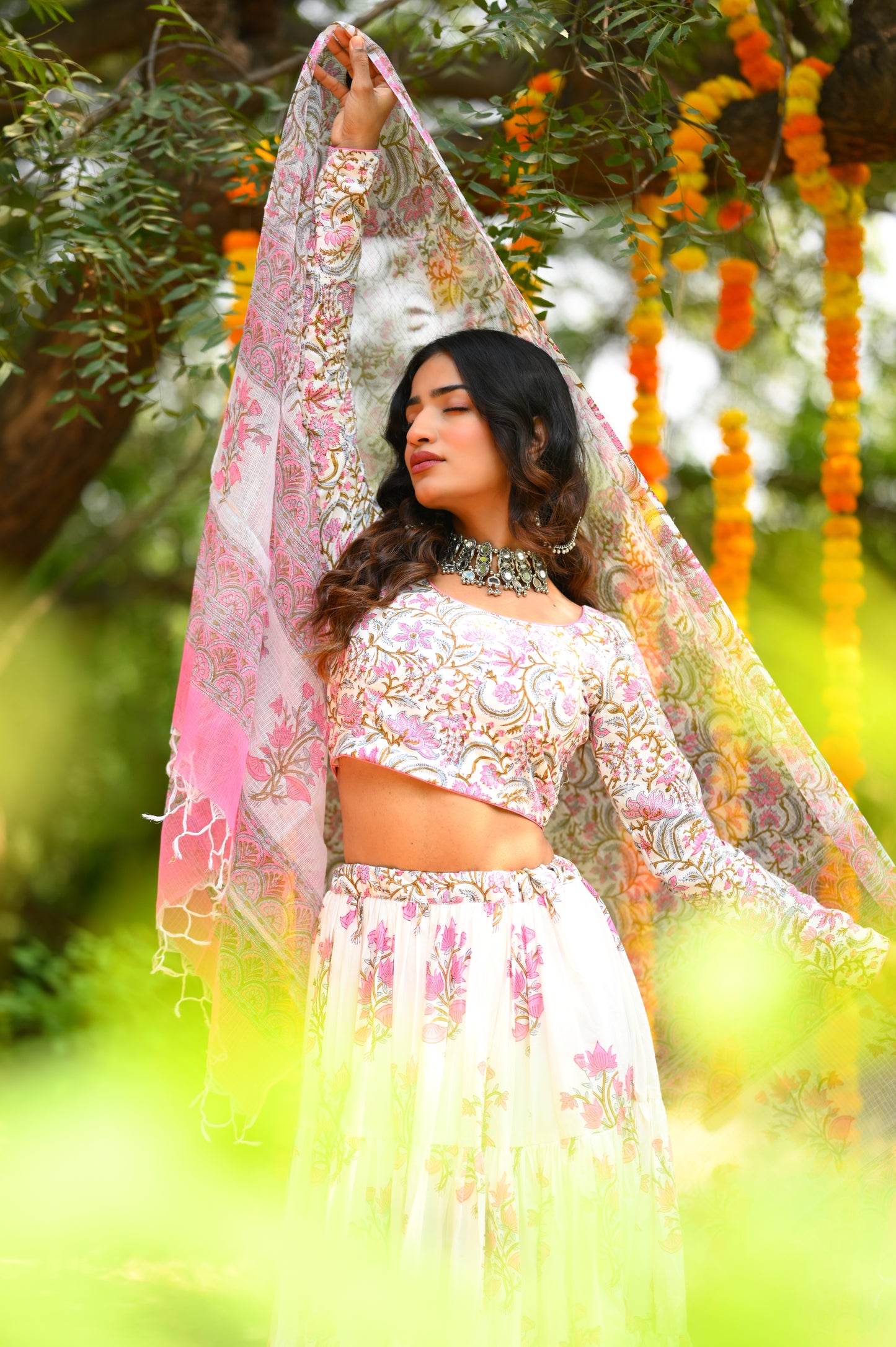 PINK HANDBLOCK LEHENGA