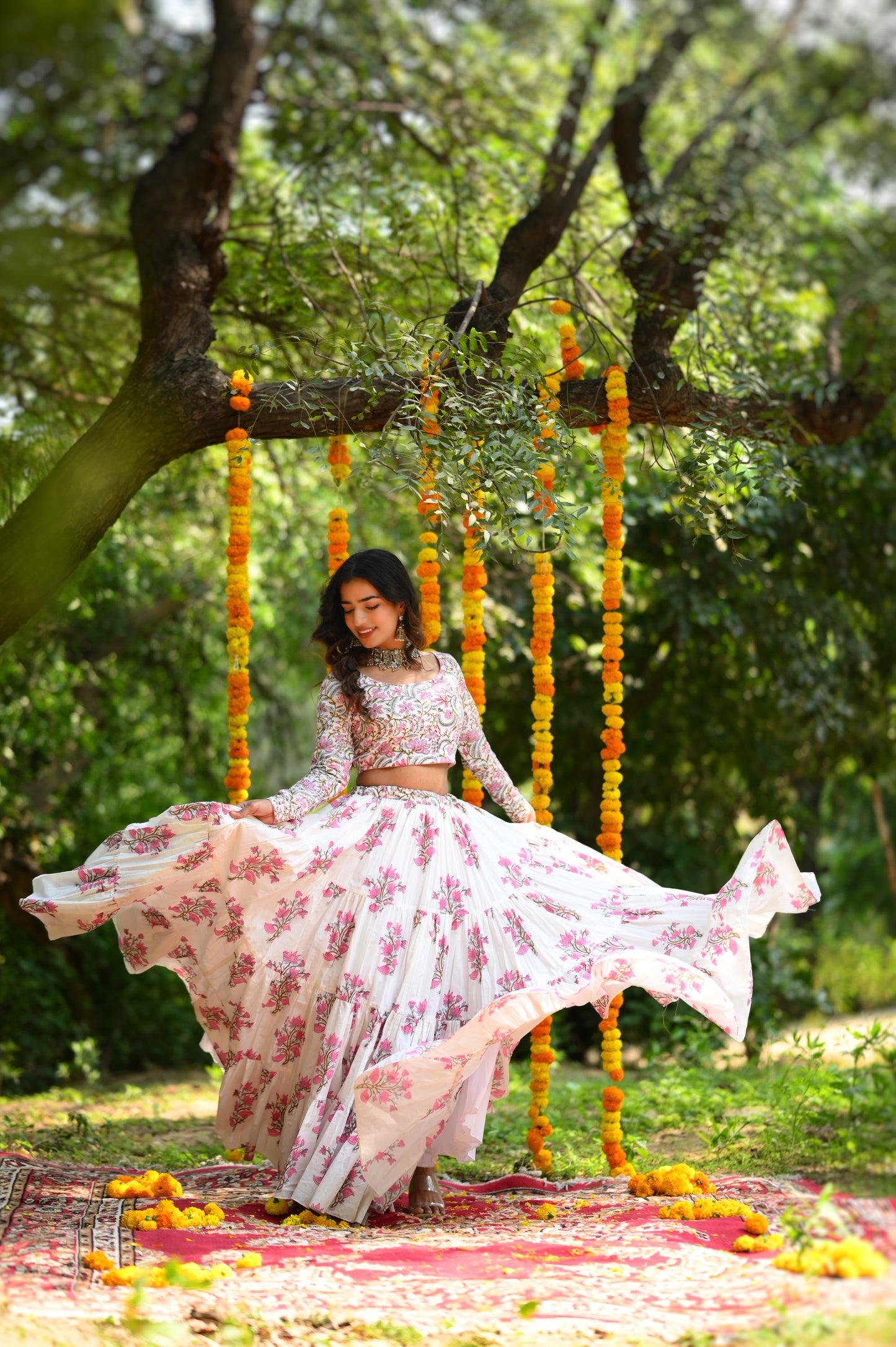 PINK HANDBLOCK LEHENGA