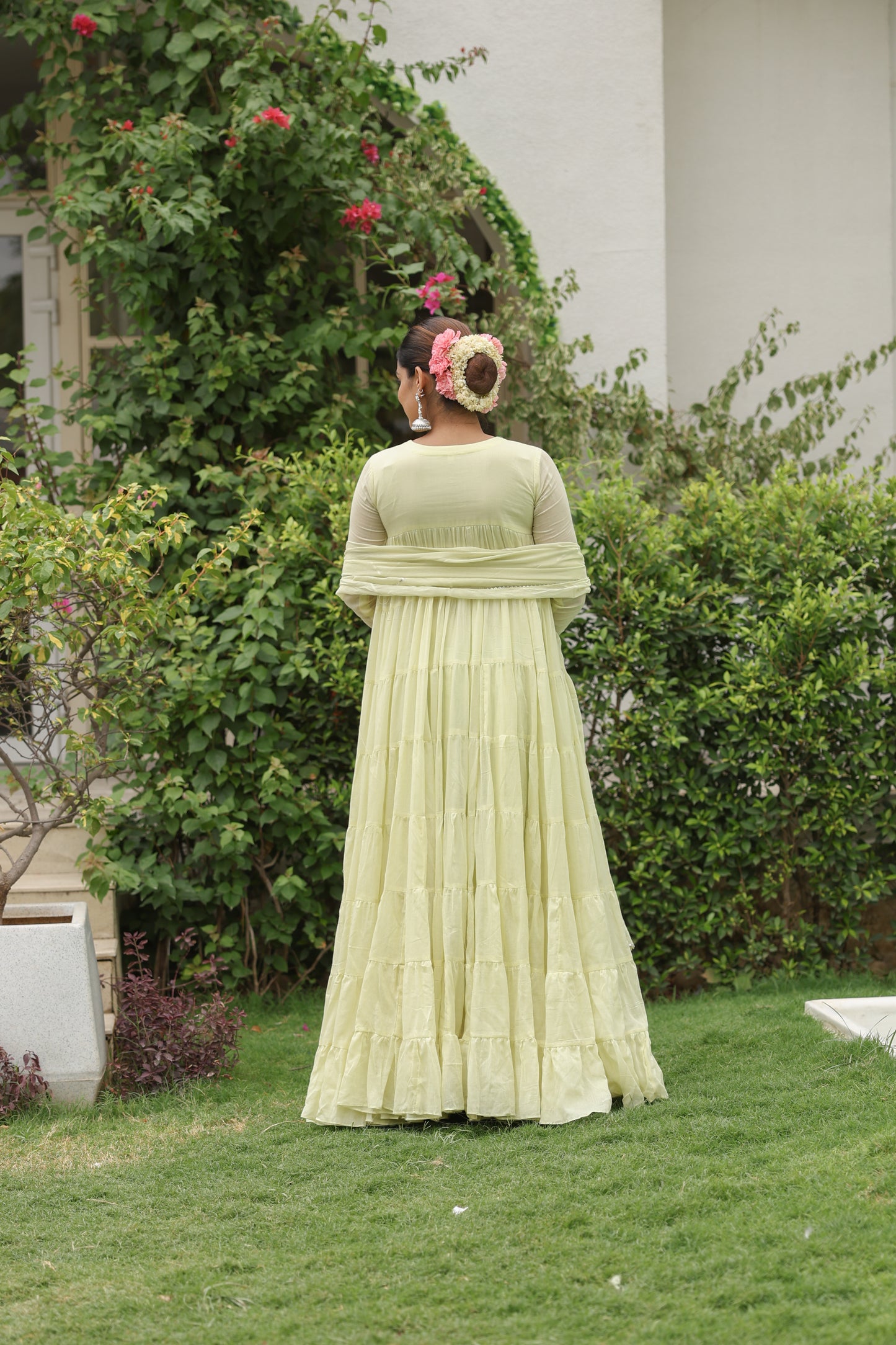 Pale Yellow 8 tier Anarkali