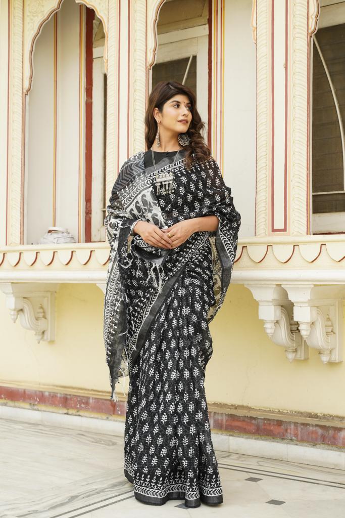 Black linen saree