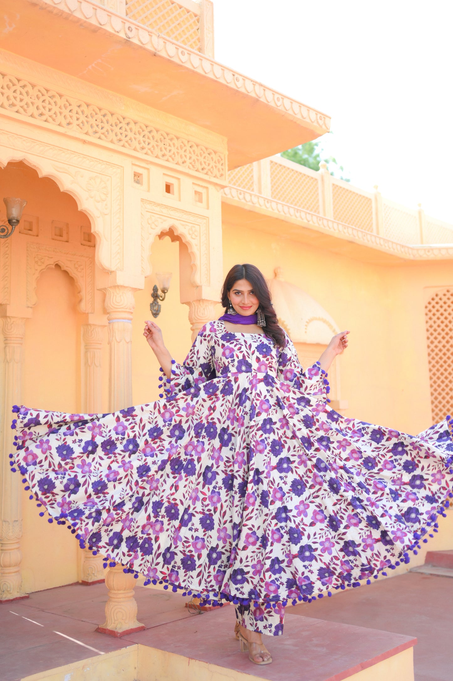 Purple Floral Anarkali Suit Set