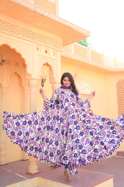Purple Floral Anarkali Suit Set