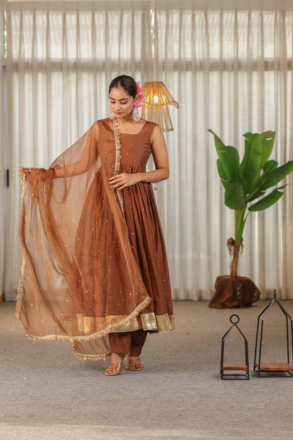 Brown Handwork Anarkali