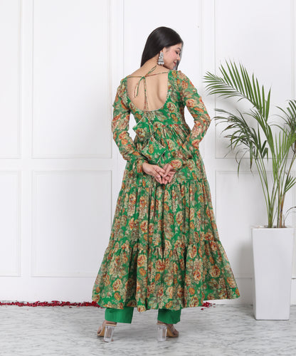 FOREST GREEN TIER PATTERN ANARKALI