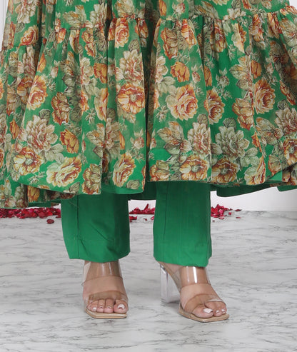 FOREST GREEN TIER PATTERN ANARKALI