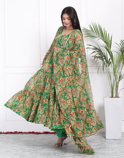 FOREST GREEN TIER PATTERN ANARKALI
