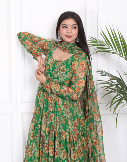 FOREST GREEN TIER PATTERN ANARKALI