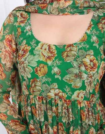 FOREST GREEN TIER PATTERN ANARKALI