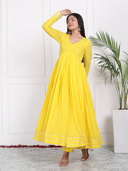 YELLOW MAL COTTON ANARKALI