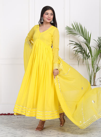 YELLOW MAL COTTON ANARKALI