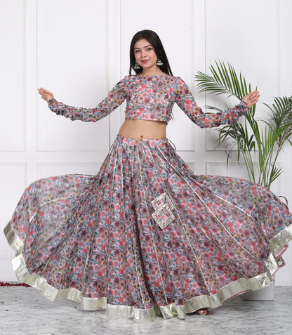 DIGITAL PRINTED CHIFFON LEHENGA
