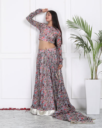 DIGITAL PRINTED CHIFFON LEHENGA