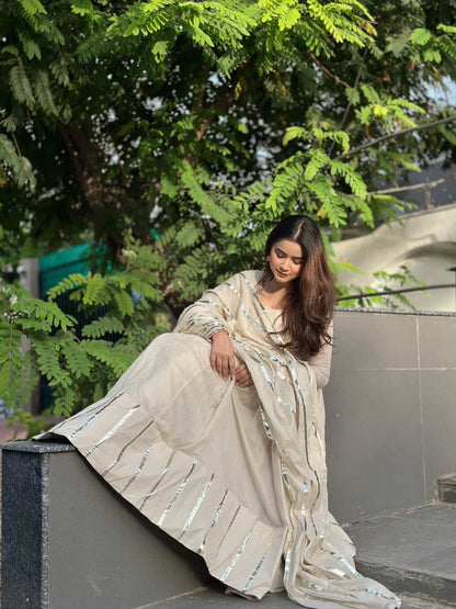 Beige Mul Laces Anarkali