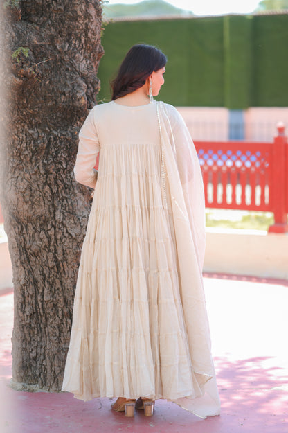 Beige 8 tier Anarkali