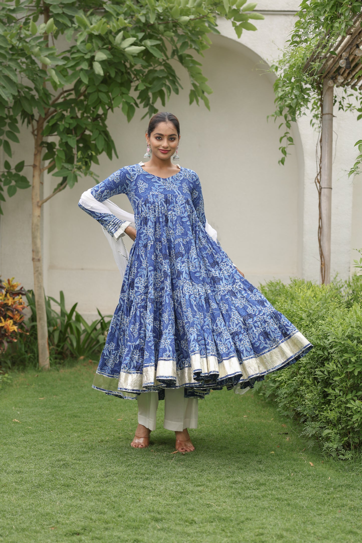 Indigo printed Cotton Anarkali
