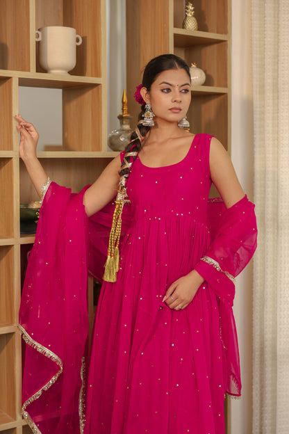 Hot Pink Handwork Anarkali
