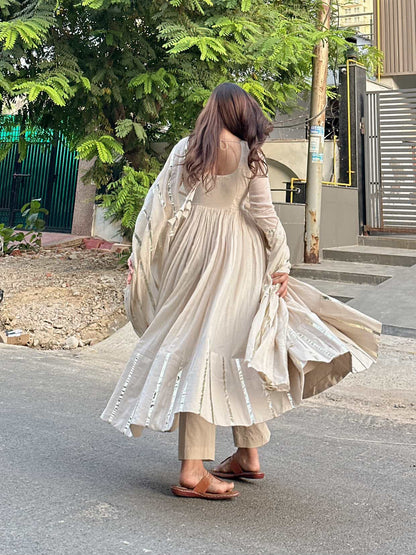 Beige Mul Laces Anarkali