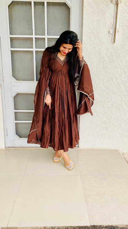 Chocolate Brown Chanderi Anarkali