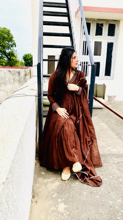 Chocolate Brown Chanderi Anarkali