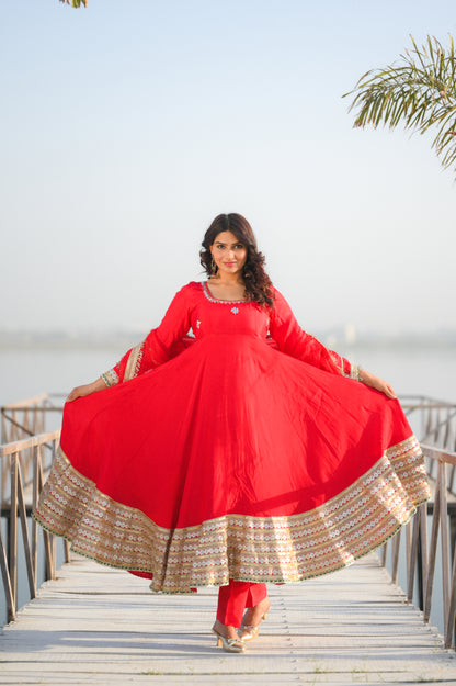 Red Blush Handwork Anarkali Suit Set