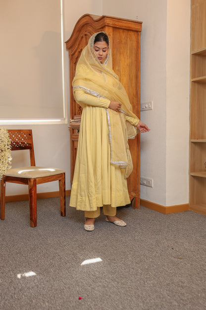Pale yellow Handwork Anarkali