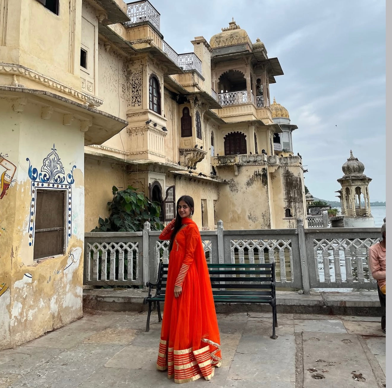 Orange Handwork Angrakha Chiffon Anarkali.