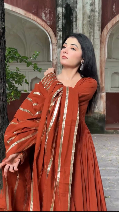 Smoky Rust Umber Anarkali 