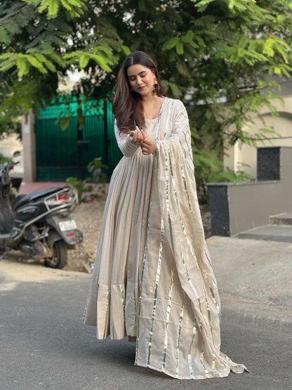 Beige Mul Laces Anarkali