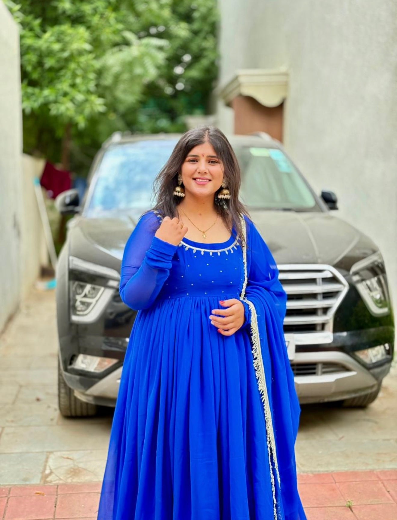 Royal Blue Georgette Handwork Anarkali.