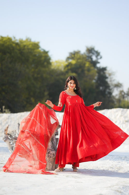 RedRosy Handwork Anarkali Suit Set