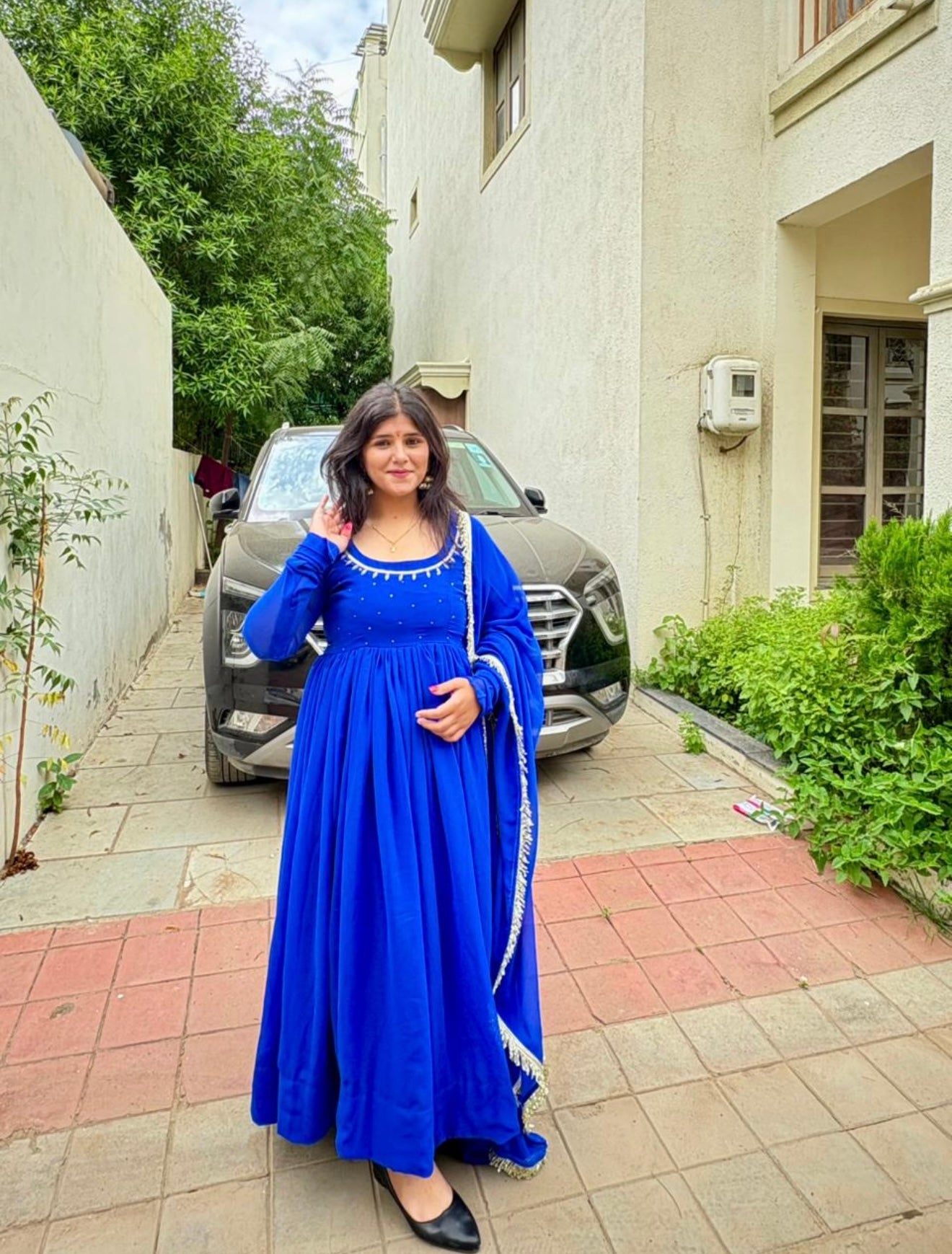 Royal Blue Georgette Handwork Anarkali.