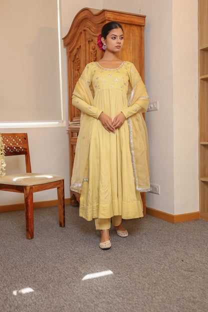 Pale yellow Handwork Anarkali
