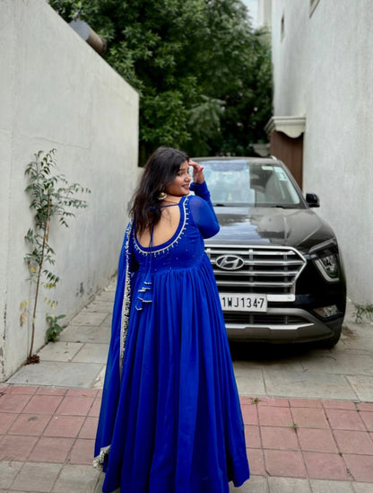 Royal Blue Georgette Handwork Anarkali.