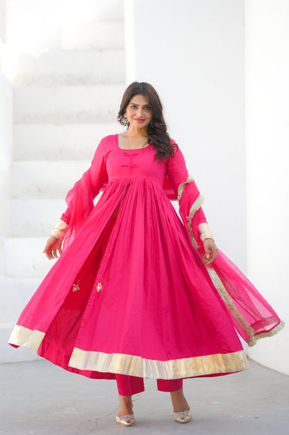 Hot Pink Front cut Anarkali .