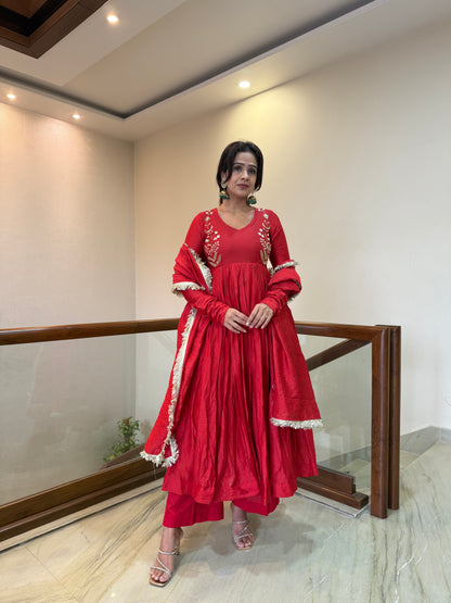 Red Checkmate Anarkali