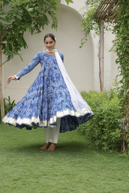 Indigo printed Cotton Anarkali
