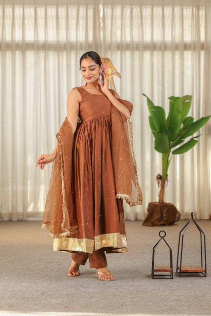 Brown Handwork Anarkali