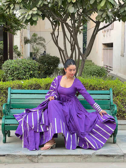 Electric Purple Anarkali Suit Set .