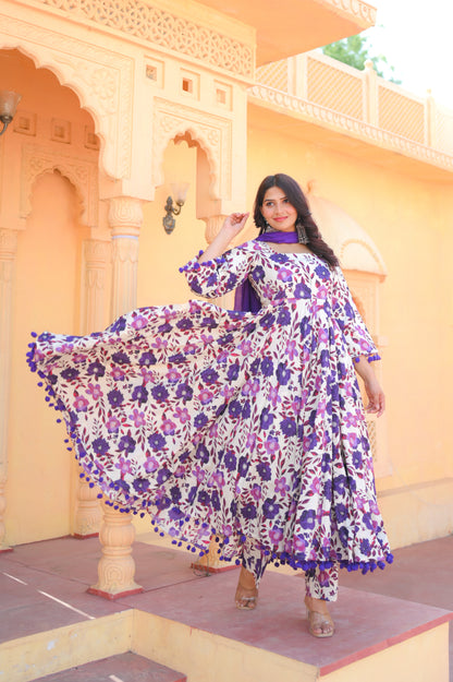 Purple Floral Anarkali Suit Set