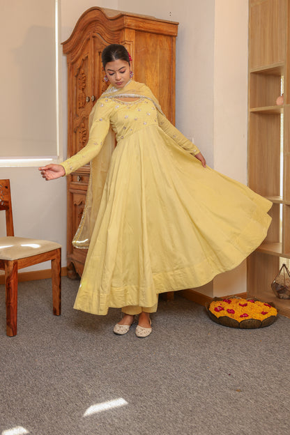 Pale yellow Handwork Anarkali