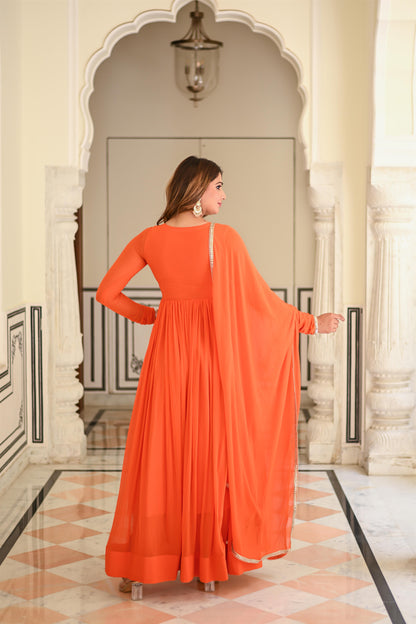 Orange Chiffon Angrakha Anarkali