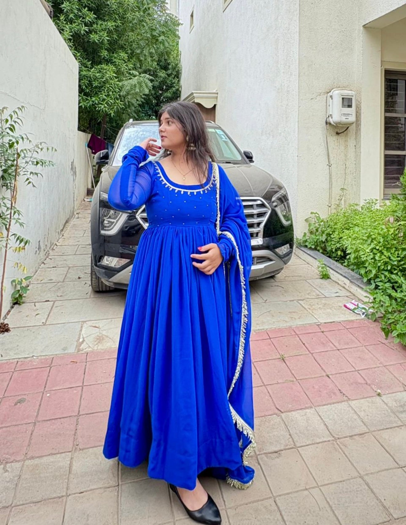 Royal Blue Georgette Handwork Anarkali.