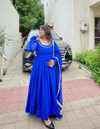 Royal Blue Georgette Handwork Anarkali.