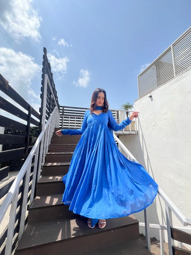 Cobalt Blue Alia cut pure mul  Anarkali.