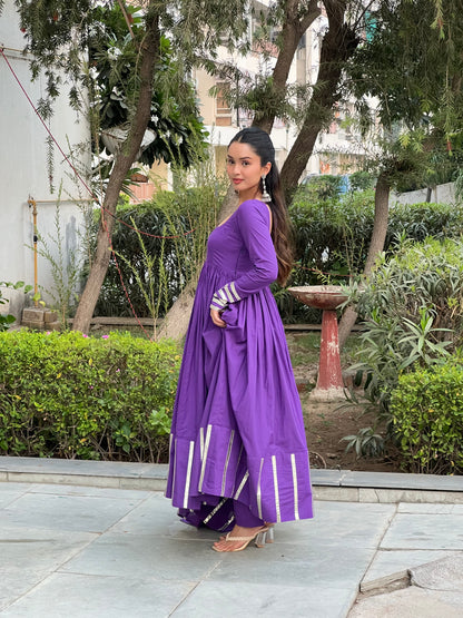 Electric Purple Anarkali Suit Set .